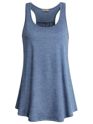 Cestyle Womens Sleeveless Scoop Neck Flowy Loose Fit Workout Shirts Racerback Long Tank Tops Grey Blue 2XL - Image 1