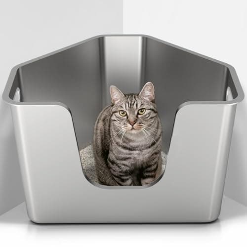 Stainless Steel Corner Cat Litter Box, Metal Litter Box with High Sided, One-piece Corner Cat Toilet, No Assembly Required, Non-Stick, No Odor Kitten Litter Pan, Easy to Clean, for Small Medium Cats - Image 1