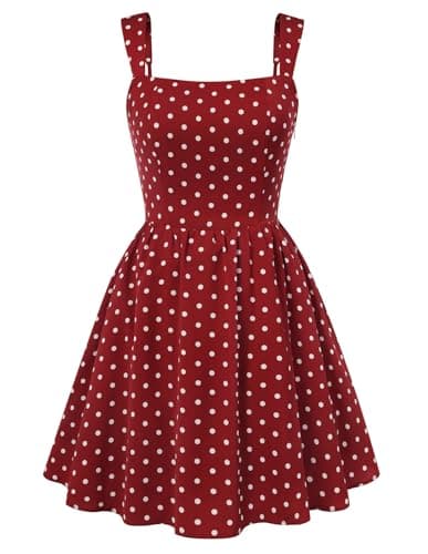 Belle Poque 1950s Vintage Dress for Women Square Neck A-line Flowy Swing Red Dress Date Night Out Outfits XXL