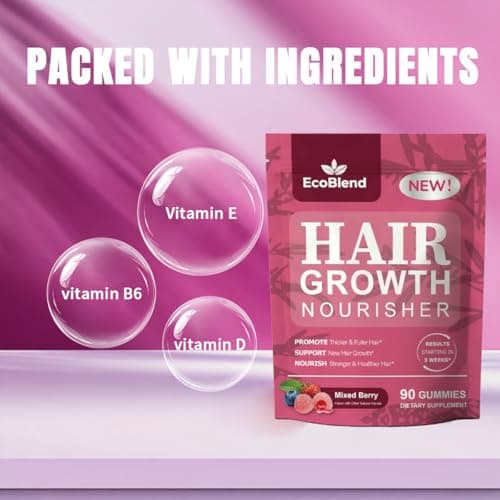 EcoBlend Hair Growth Gummies Women Vitamins—excellerator Nourish Hair and Nail Promote Fuller Locks with a Natural, Gentle Formula—Filled Gummies—Mixed Berry Flavor—90 Count (45-Day Supply) - Thumbnail 6