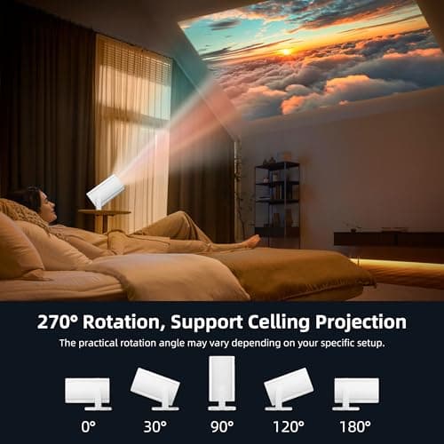 Mini Projector, Portable Projector 4K & Full HD 1080P Support, 270° Rotation Outdoor Projector, Movie Projector Compatible with Smartphone, TV Stick, Laptop, PS4, HDMI, USB - Thumbnail 5