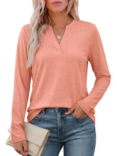 ATHMILE Womens Long Sleeve Tops V Neck Fall Dressy Casual Henley T Shirts Basic Tees Lightweight Tunic Blouse 2026 - Image 1