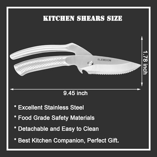 SLEMOON Heavy Duty Poultry Shears for Food, 3CR14 All-steel Forged Multi-function Detachable Kitchen Shears for Spatchcock Turkey,Chicken,Salad,Dishwasher Safe Anti-Slip Kitchen Gadgets - Thumbnail 6