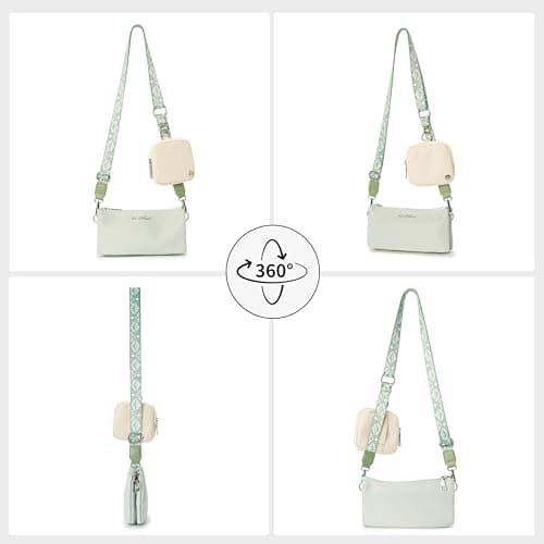 ACUARIO Crossbody Bags for Women - Nylon Purse Trendy Mul-pockets Waterproof Shoulder Bag with Wide Strap (Mint Green) - Thumbnail 3
