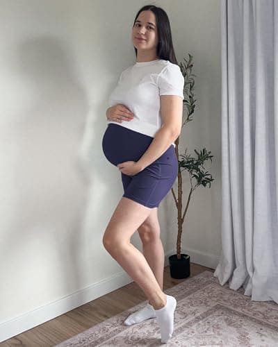 G4Free Maternity Workout Shorts with Pockets Loose Pregnancy Biker Shorts Over The Bump Short Leggings Yoga Active Wear(Royal Blue,S) - Thumbnail 2
