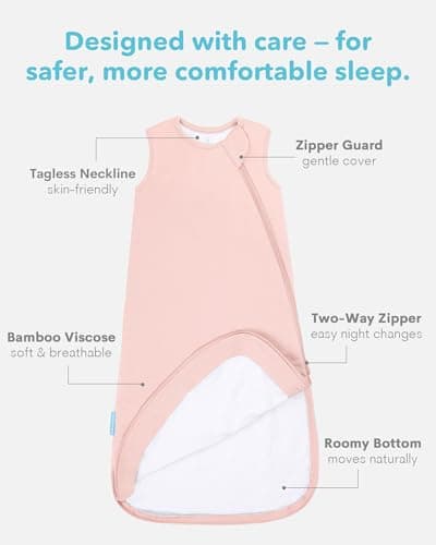 BAMBOOSNUG Soft Breathable Sleep Sack 0-3 Months, 1.0 TOG Bamboo Viscose Wearable Blanket Baby, Baby Sleeping Bag with 2-Way Zipper, Blush - Thumbnail 2