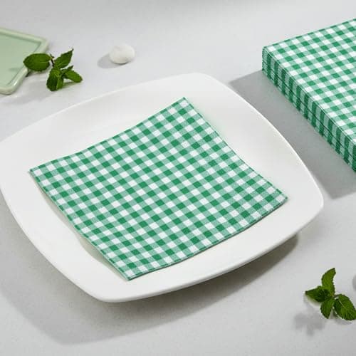 NatNarr 80 Pcs Gingham Napkins, 6.5X6.5 Inch St Patricks Day Napkins Disposable Green and White Checkered Napkin for St Patrick's Day, Golf Party, Picnic - Thumbnail 6