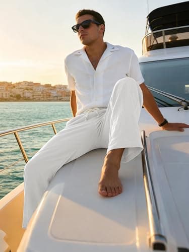 TRFIC Men's Linen Pants Casual Beach Summer Pant Elastic Waist Drawstring Lightweight Trousers - Thumbnail 5