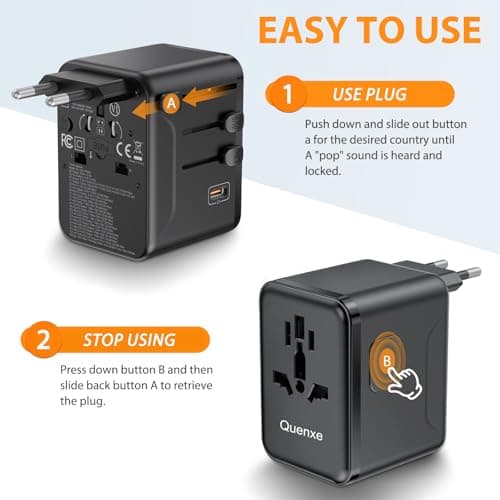 Universal Travel Adapter, International Power Adapter with 35W PD & QC Fast Charging, Travel Plug Adaptor Worldwide with 3 USB-C & 2 USB-A for USA to Europe UK France Germany Australia(Type C/G/A/I) - Thumbnail 6
