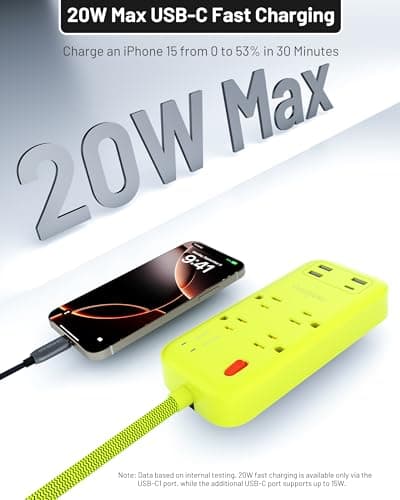 Omnibar USB Surge Bar 4 Power Strip - 4 Outlets 4 USB Ports(1 USB C), Multi Plug Outlet Extender with 6Ft Braided Extension Cord, 1800 J, Wall Mount, Flat Plug, Desk Charging Station for Office Home - Thumbnail 3