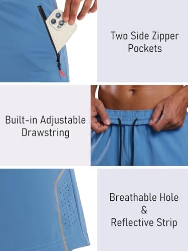 3rd hill Men's 7 inch Running Shorts with Zipper Pockets Quick Dry Athletic Gym Workout Shorts Lightweight Blue M - Thumbnail 5