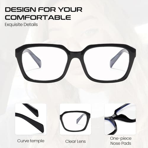 SODQW Designer Blue Light Blocking Glasses for Women Square Frame Anti Glare Reduce Eyestrain Computer Eyeglasses - Thumbnail 4