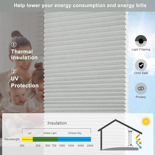 Changshade Cordless Light Filtering Cellular Shades for Indoor Windows Doors, Pull Down Honeycomb Blinds Thermal Insulated 1.5 Inch Accordion for Home, Bedroom, Bathroom, Nursey,44" W×64" H, Gray - Thumbnail 2