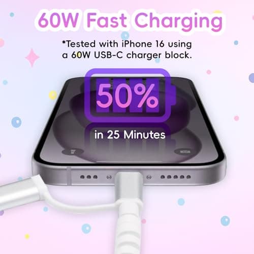 Atsidexa 4-in-1 Beaded Charging Cable, Metal Design, Nicely Packed, 60W Fast Charging, MFi Certified, Cute Colorful Cable, Gift for Girls, Compatible with iPhone, iPad, AirPods, Galaxy, and More - Thumbnail 3
