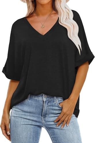 GKBK Womens Oversized T Shirts Loose Fit Short Sleeve Summer Casual Tops Black L - Image 1