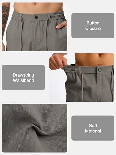 TRFIC Mens Cargo Shorts Casual Sweat Shorts with Button Drawstring Multi Pockets for Work Hiking Outdoor - Thumbnail 5