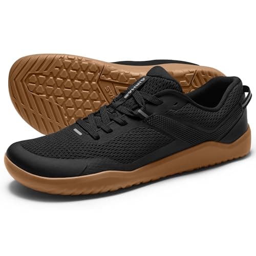 AIRHAS Mens Zero Drop Barefoot Shoes Anatomical Tox Box Sneakers for Men Gym Workout Cross Training Shoes(Black/Gum,7.0) - Image 1