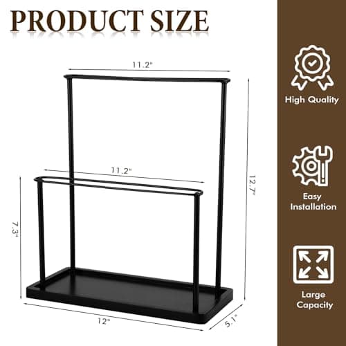 Himake Sunglasses Organizer Glasses Holder Stand with Wood Base, 2 Tier Eye Glasses Display, Sunglass Storage Rack for Multiple Glasses, for Desk, Nightstand, Dresser, Vanity, Metal, Balck - Thumbnail 3