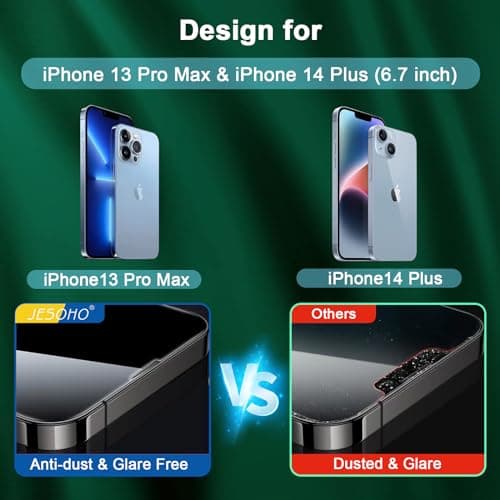 JESOHO Blue Light Screen Protector for iPhone 13 Pro Max & iPhone 14 Plus (6.7''), Eye Protection Tempered Glass Film, Scratch-Resistant, No Bubble with Easy Installation Kit, 2 Pack - Thumbnail 2