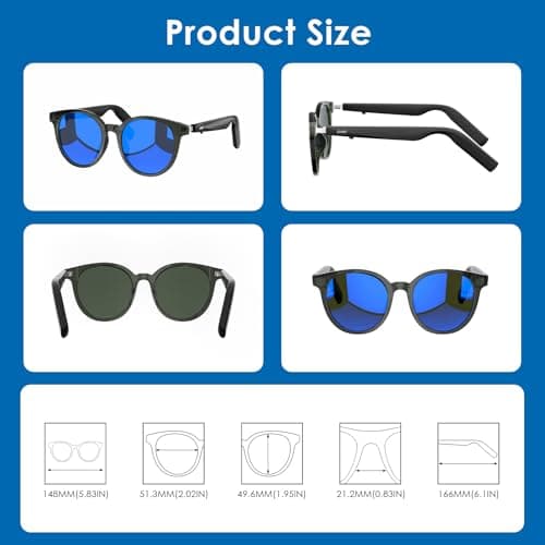 GetD Smart Glasses for Men & Women - Bluetooth AI Glasses with Blue Mirror Lens, Polarized, Speaker, AI Translator, 11H Battery, for Sports Daily Driving Meeting Travel - Thumbnail 6