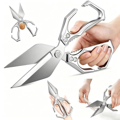Multifunctional Heavy-Duty Kitchen Shears,Ultra Sharp Stainless Steel Poultry Shears,Multipurpose Food Scissors for Chicken, Meat,Fish, Vegetables,Bone Cutting(Silver) - Image 1