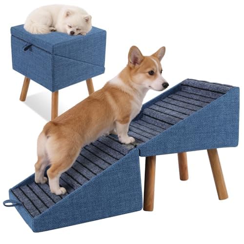 Dog ramp for Small Dogs, 2-in-1 Pet Steps & Ottoman - Foldable Dog ramp for Couch, Non-Slip Wooden Pet ramp for Puppy Senior Injured Dogs (Blue, XL(17.13H))