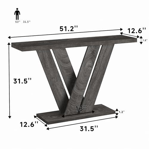 karlott 51 Inch Console Table, Farmhouse Entryway Table with V-Shaped, Wood Sofa Table Behind Couch Table, Narrow Entryway Accent Table for Living Room, Hallway, Entrance, Foyer, Easy Assembly, Grey - Thumbnail 2