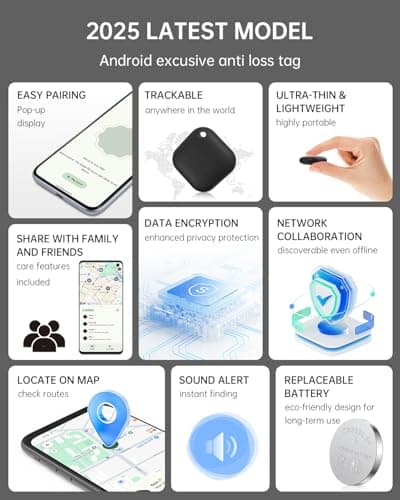Air Tracker Tags-4 Pack for Android: Bluetooth Tracker Works with Google’s Find Hub | Android Only | Replaceable Battery | Water-Resistance | Smart Tag & Item Finder for Luggage, Key, Suitcases - Thumbnail 5