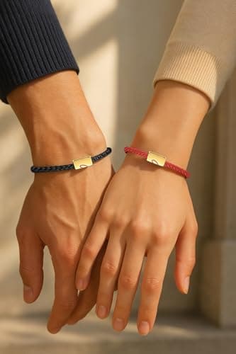 COTATI Matching Couple Bracelets for Him and Her, Friendship Relationship Promise Bracelet for Boyfriend Girlfriend, Anniversary Love Jewelry Gifts Set (Black-Red) - Thumbnail 2