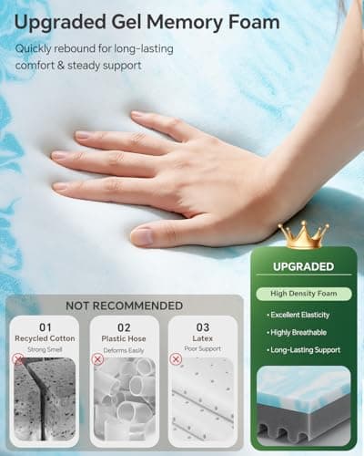 Qocismile Full Mattress Topper,Gel Memory Foam Mattress Topper 3 inch Full Size Bed Topper,High Density Mattress Pad,Bamboo Rayon Soft Cover Removable,Nonslip Double Zipper,Elastic Straps Fits 6"-21" - Thumbnail 3