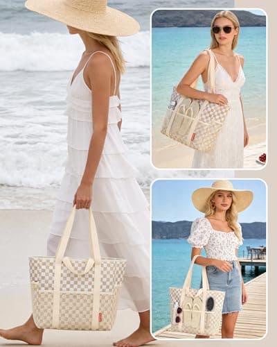WOOMADA Large Mesh Beach Tote -Tote Bag for Towels & Vacation Essentials - Thumbnail 2