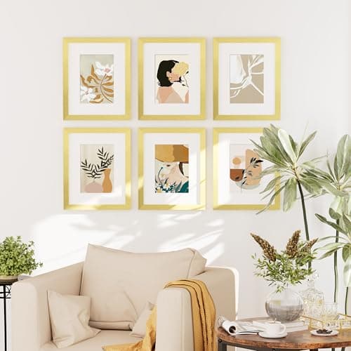 decorUhome 8x10 Picture Frame Set of 10, Display Photos 5x7 with Mat or 8x10 Unmatted for Picture Frames Collage Wall Decor, Gold - Thumbnail 2