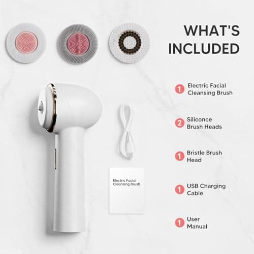 Teen Girls Electric Facial Cleansing Brush – Rechargeable Waterproof Dual Rotating Face Scrubber with 3 Interchangeable Heads, Soft Silicone Exfoliator, Perfect Skincare Gifts - Thumbnail 2