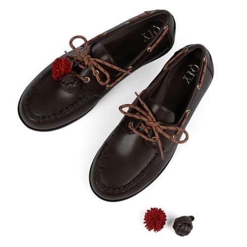 QIY Chocolate Womens Loafers Flat Loafer Pumps for Women Lace Up Detachable Decorative Fringe Ball Loafers Business Formal Work Shoes Size 6.5 - Thumbnail 5