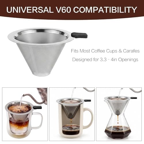 NANSPATH Single Serve Immersion Coffee Maker, Borosilicate Glass Pour Over Coffee Cup with Reusable Stainless Steel Filter, Pour Over Coffee Makers, for Home Office Travel (320, Milliliters) - Thumbnail 4