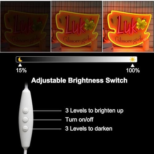 Pugna Luke's Coffee Neon Signs for Wall Decor Dimmable Neon Lights for Bedroom Led Signs Suitable for Dormitory Man Cave Christmas Gift 15.7 x 12.9IN-USB Powered-Acrylic - Thumbnail 3