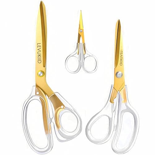 scissors all purpose, Titanium Coated Blades and Ergonomic Clear Handle, Clear Gold scissors for Office Desk, Modern Design for Craft, Sewing, fabric,Office/Gold - Image 1