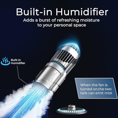 LAMJIE Rocket Desk Fan with Mist Humidifier, 5000mAh Portable Cordless Table Fan, RGB Gaming Room Decor, 180° Auto-Oscillating & Tilt, Quiet Personal Cooling for Office, Bedroom & Gifting (Silver) - Thumbnail 5