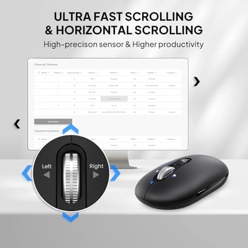 Wireless Bluetooth Mouse,USB+BT×2,Slim Pebble Multi Device Small Travel Mice,Metal 4 Way Super Scrolling,± 3000 DPI,8 Buttons,Quiet,Portable,Long Battery for Laptop,Computer,Tablet,Mac,iPad,PC,Phone - Thumbnail 3