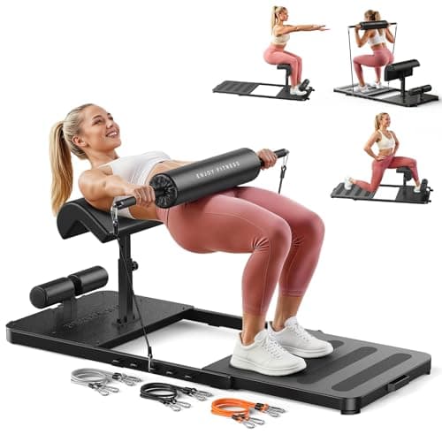 FEIERDUN HT1 Adjustable Hip Thrust Machine, 6-in-1 Glute & Squat Bench with Padded Bar, 7-Level Resistance Bands, Heavy Duty Alloy Steel Frame for Home Gym Lower Body Workout
