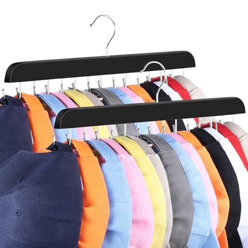 Dntorx Hat Hangers for Closet, 2 Pack Hat Organizer for Baseball Caps with 14 Hooks Space Saving Hat Racks Ball Caps Hat Holder Organizer Tie Belt Hanger for Closet Storage Solution (Black) - Image 1
