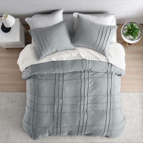 Regency Heights Queen Size Comforter Set Blue Grey, 3 Pieces Bedding Set, Ultra Soft Prewashed Bed Set, Pinch Pleat All Seasons Lightweight Comforter and Shams - Thumbnail 3