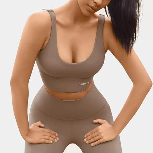 BaseTry High Impact Sports Bra for Women - Padded Seamless Support Bra for Yoga Gym Workout Fitness -High Support Running Bra (US, Alpha, Small, Regular, Regular, Mocha) - Thumbnail 3