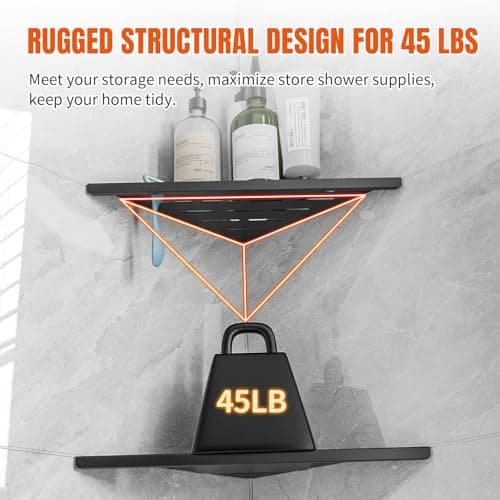 HBXS Corner Shower Shelves with Razor Hole, Modern Sturdy Shower Shelves Corner, 10" 304 Stainless Steel Shower Organizers Corner Shelf for Tile Wall, No Drilling Grout Mount Bathroom Shelf - Thumbnail 5