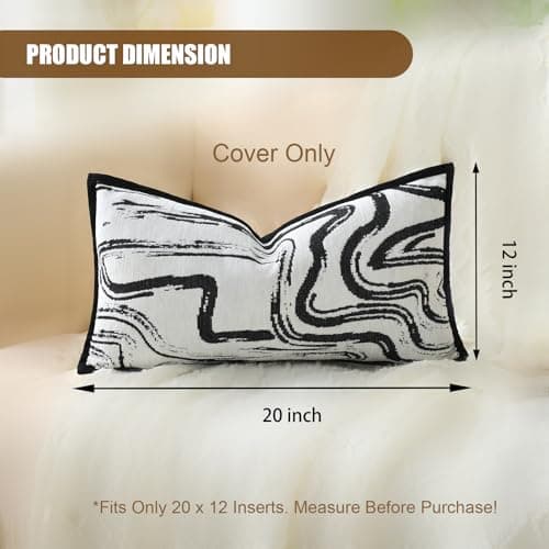 OLSUNOR Black and White Pillow Covers, 20x12 inch Geometric Decorative Throw Pillow Covers w/Invisible Zipper & Velvet Flange Edge, Soft Chenille Jacquard Accent Pillow for Mother's Day, Home Decor - Thumbnail 6