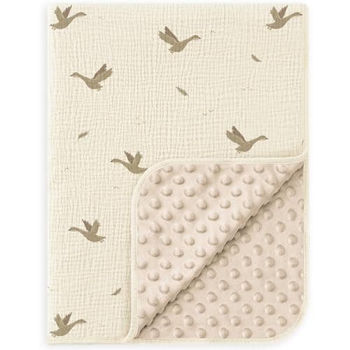 Susurration Baby Blanket for Unisex Boys Girls, Soft Nursery Minky Blanket with Muslin Cotton Front and Dotted Fleece Back, Receiving Blanket for Baby Newborn Infant, 30x40inch