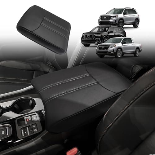Muslogy Center Console Armrest Cover Fit for Honda Pilot 2023-2026, 2024-2026 Ridgeline/Passport Accessories, Comfort Armrest Pad Console Lid Cushion Vegan Leather Regular Thick(Black/White Trim) - Image 1