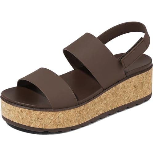 Marc Ford Women's 2026 Chocolate Platform Wedge Cork Sandals Chunky Lug Sole Lightweight Comfortable Waterproof Summer Beach Vacation Essentials Trendy Walking Shoes Resort Wears Size 8.5 - Image 1
