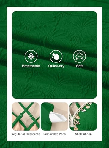 Herseas Women's Seashell Textured Bikini Sets Crochet Boho Trim Shell Decor Crisscross Back Swimsuits High Waisted Green Bathing Suits Chic Resort Essentials Teens Large - Thumbnail 4