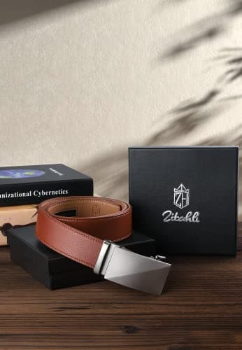 Zitahli Belt Men,Leather Ratchet Belt for Men Dress Casual Every Day with Adjustable Buckle,Trim to Fit For Gift Size 30"-36" - Thumbnail 6